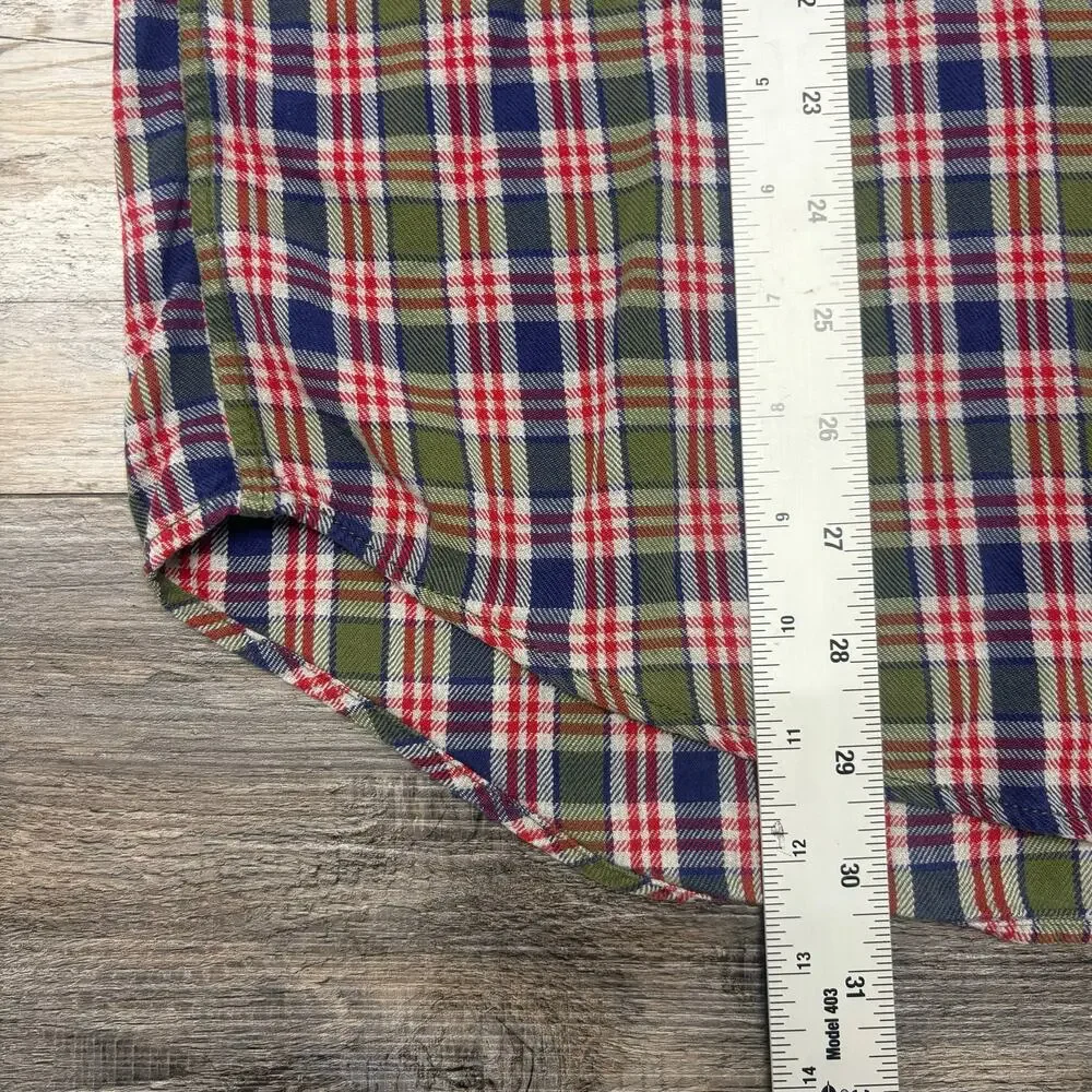 Vintage 90s J Crew Red Mens L Tartan Plaid Button Up Shirt‎ Oarsmen Flannel